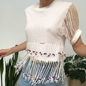 Vintage 90s Caribbean beaded fringe Tee shirt